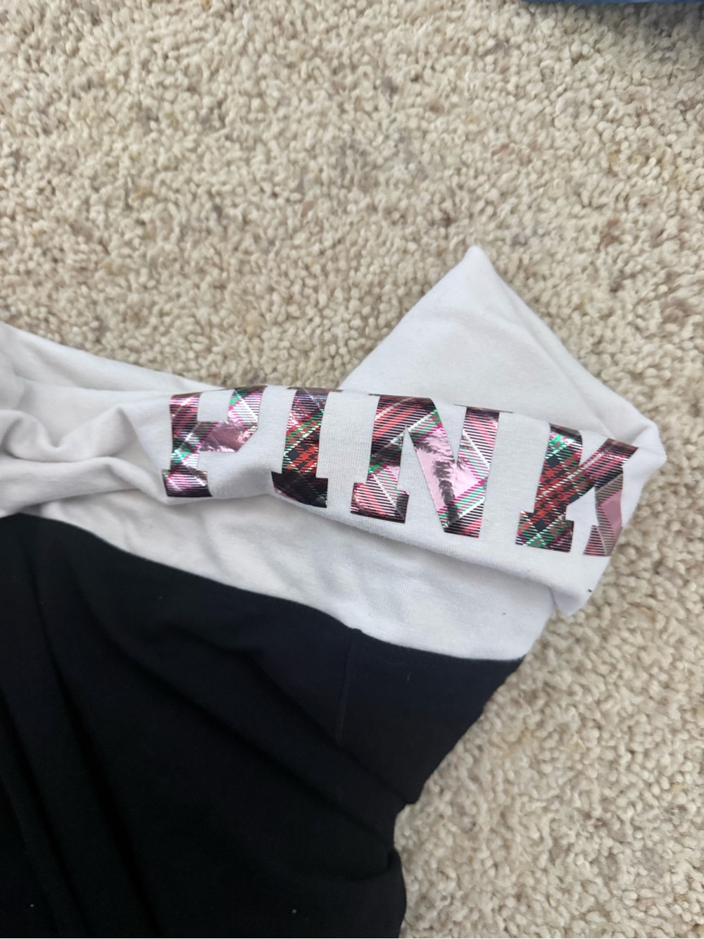 PINK Victoria's Secret Black Flare Pants with White Fold-Over Waistband - Picture 2 of 3
